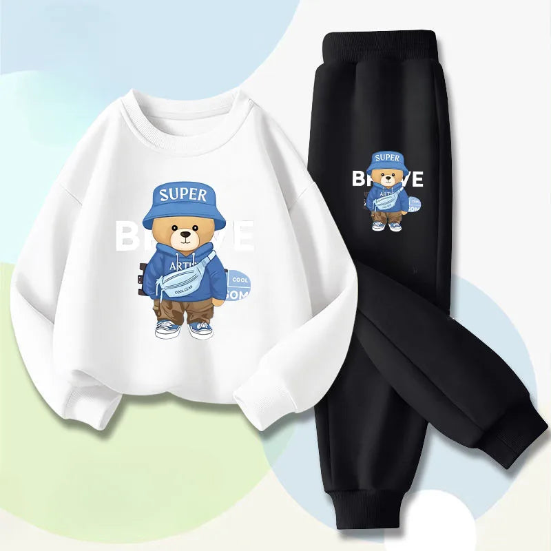 Cute Bear Graphic Sweatshirt & Jogger Set