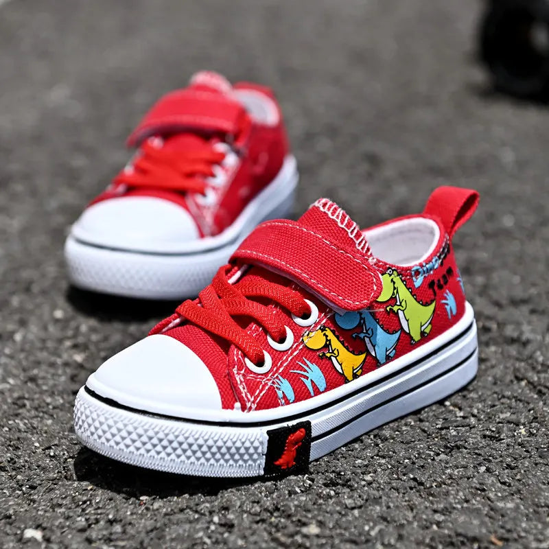Comfortable and Trendy Toddler Dinosaur Print Canvas Sneakers