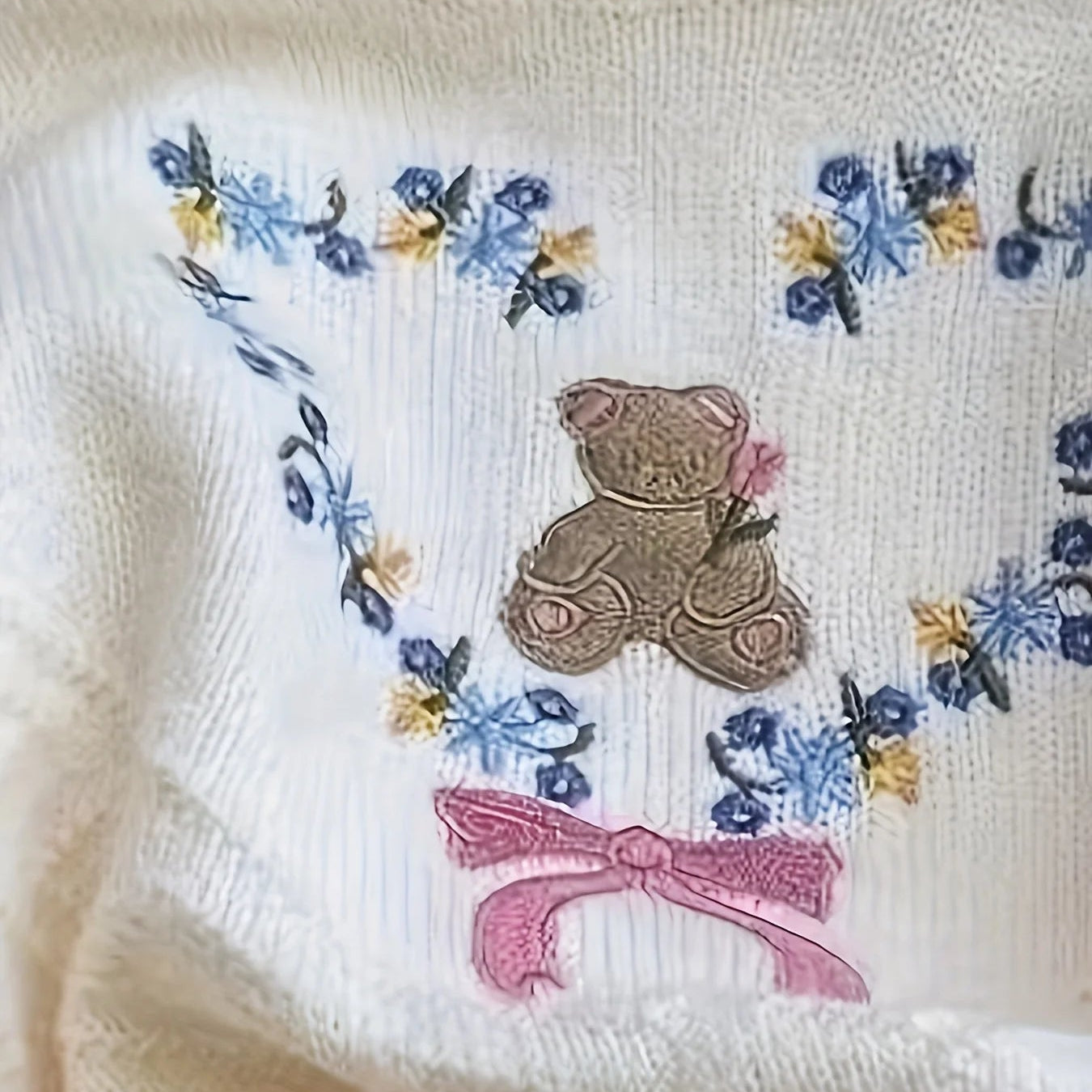 Embroidered Teddy Bear & Heart Sweater