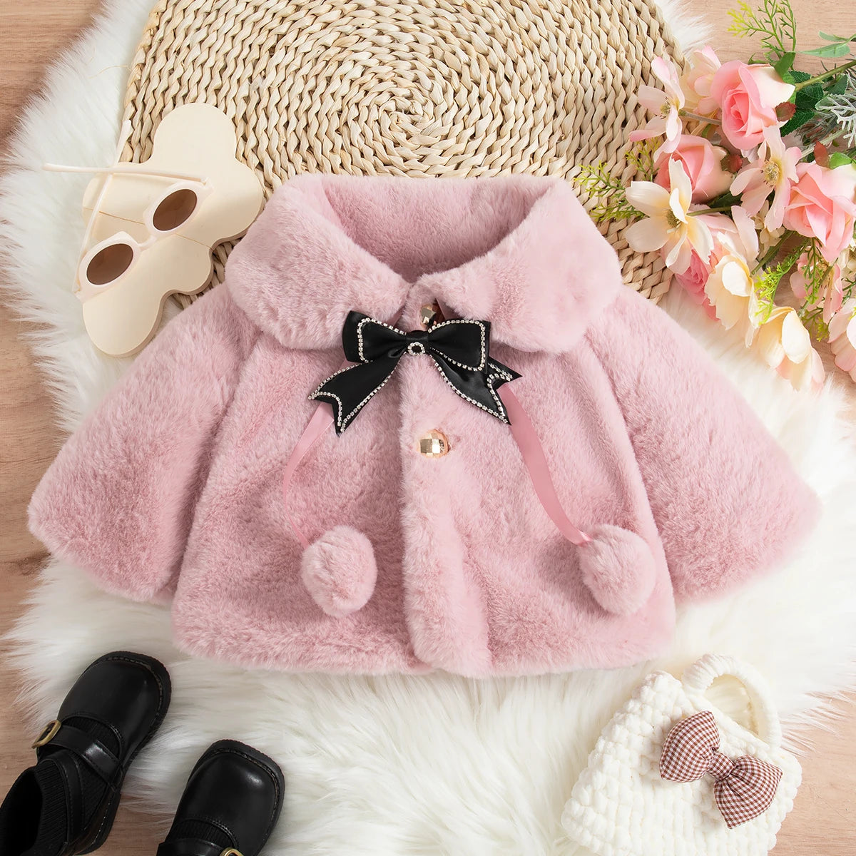 Warm And Beautiful  Baby Cape with Bow Decoration