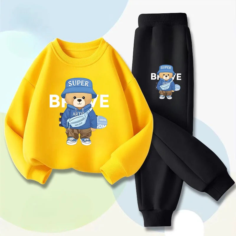 Cute Bear Graphic Sweatshirt & Jogger Set