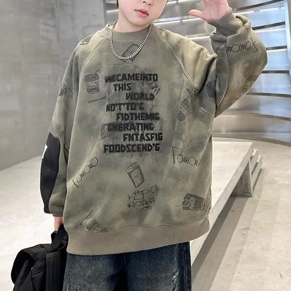 Fleece-lined and Thickened Graphic Sweatshirt for Kids
