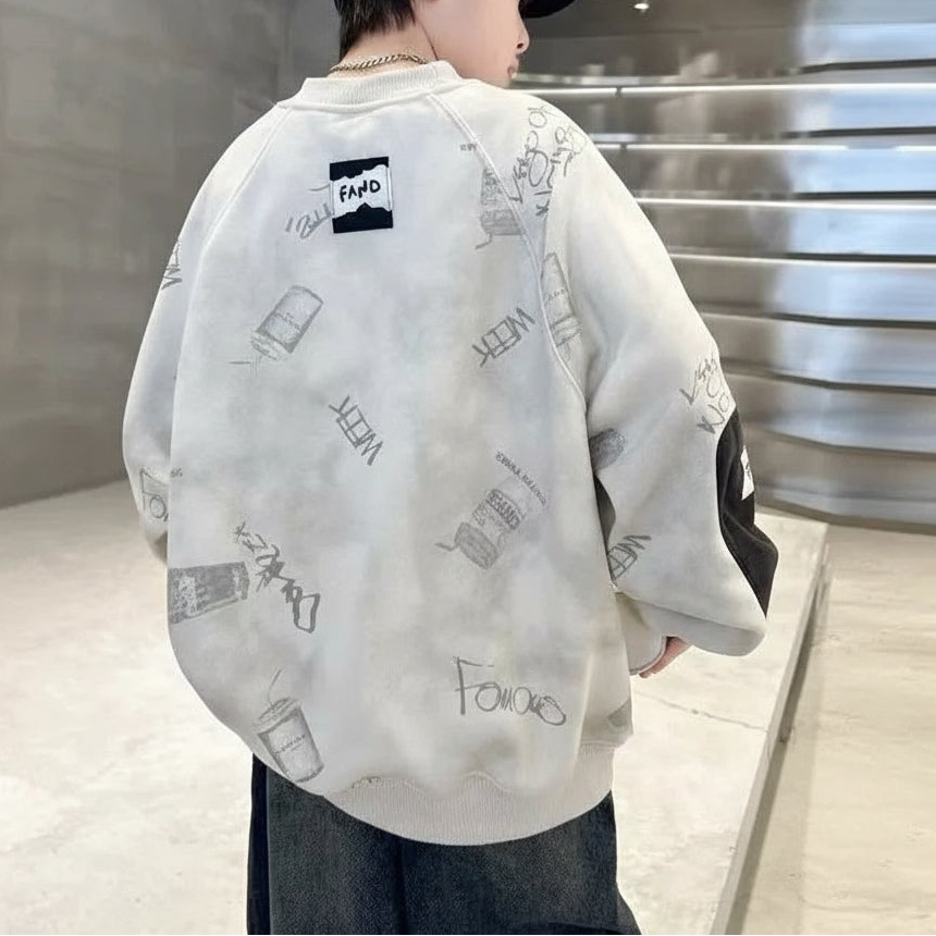 Fleece-lined and Thickened Graphic Sweatshirt for Kids