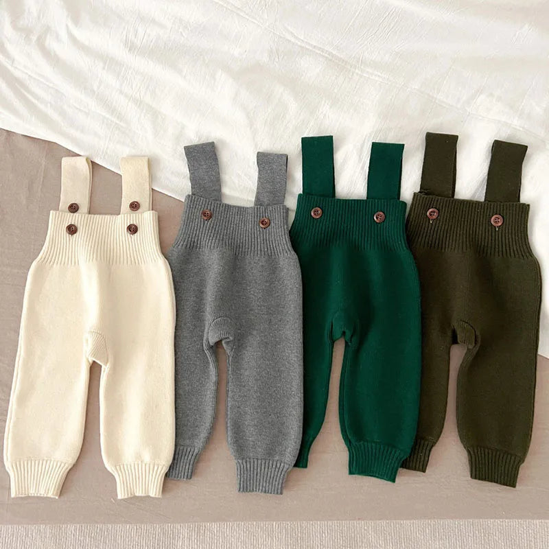 Colorful Knitted Baby Pants with Suspender Straps