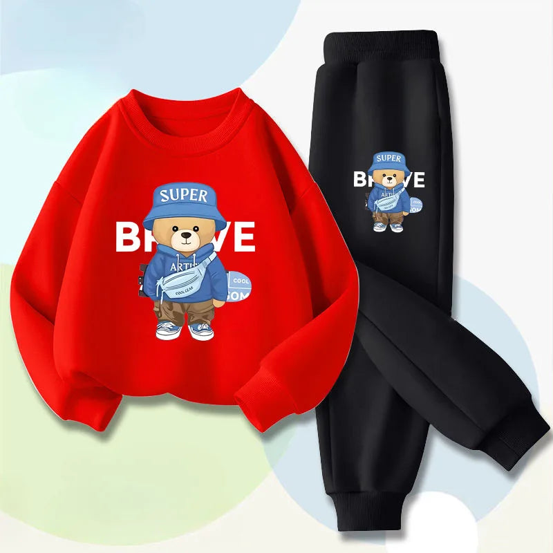 Cute Bear Graphic Sweatshirt & Jogger Set