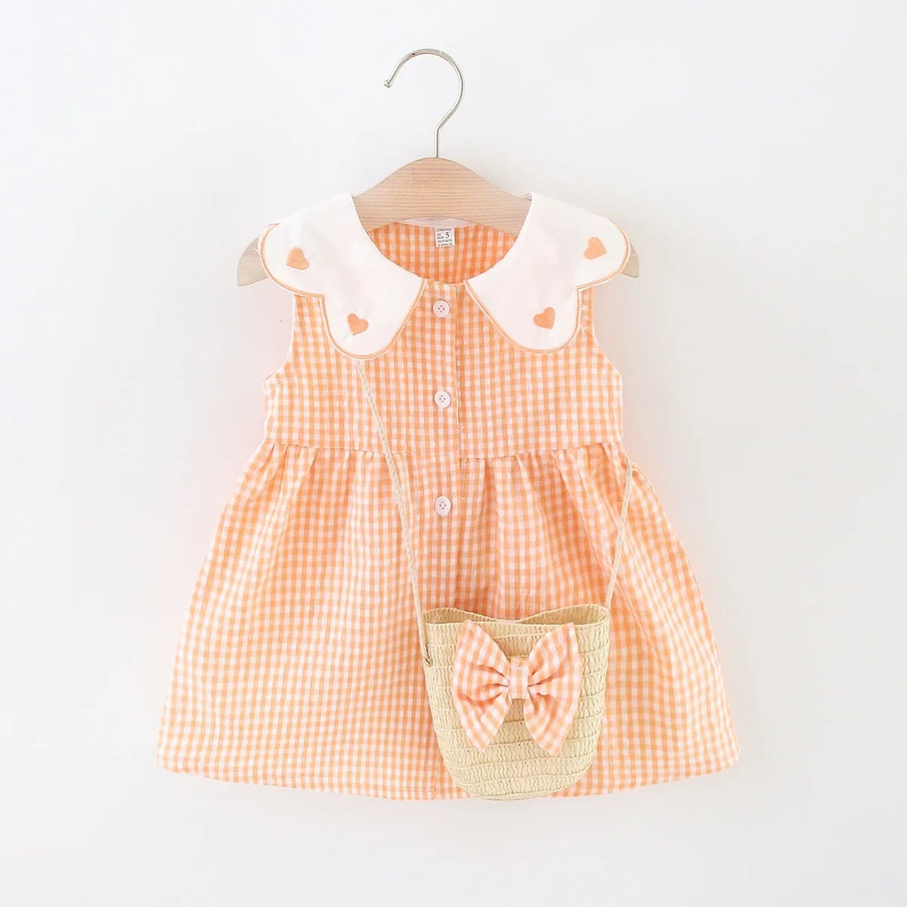 Baby Girl Cute Dress with Embroidered Collar and Purse