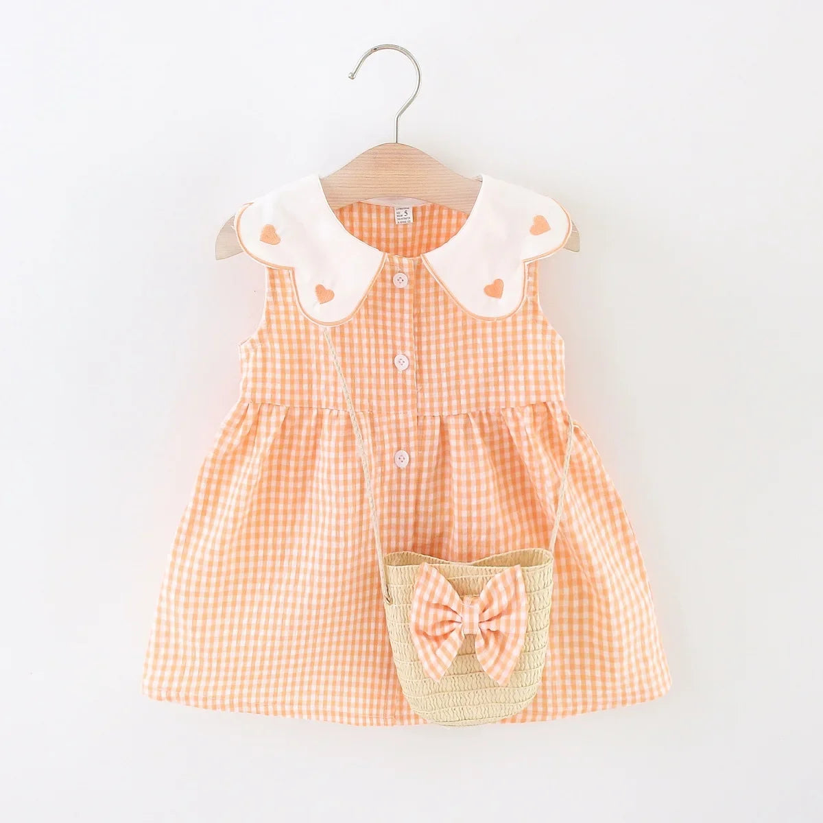 Baby Girl Cute Dress with Embroidered Collar and Purse