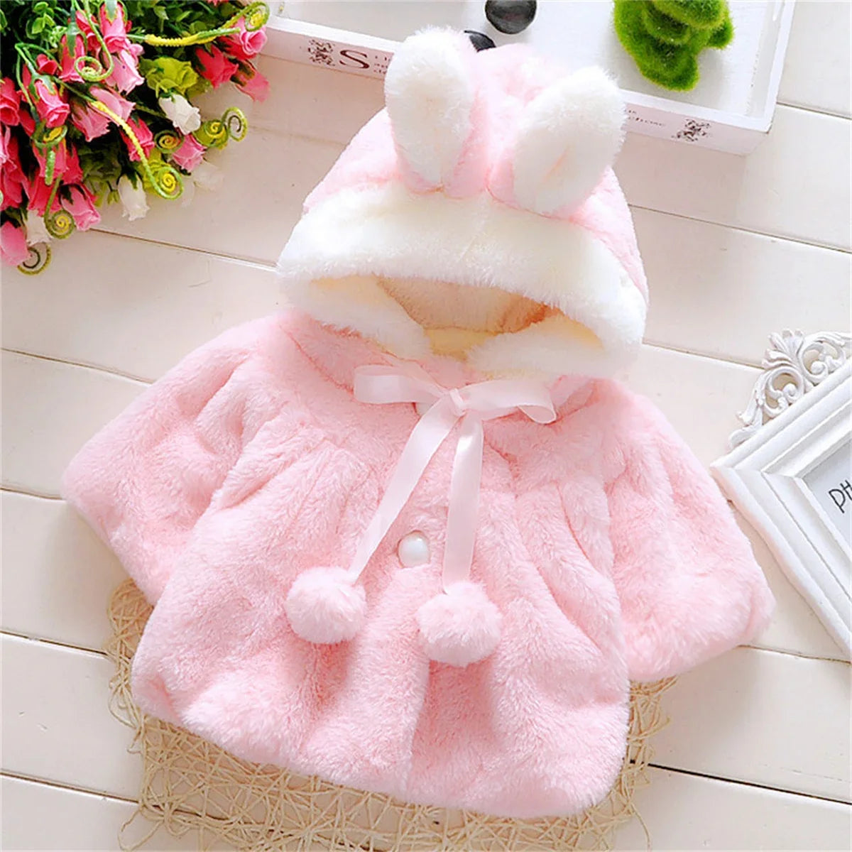 Cute Bunny Hooded Fleece Baby Wrap
