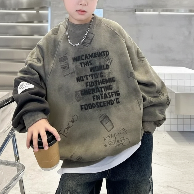Fleece-lined and Thickened Graphic Sweatshirt for Kids