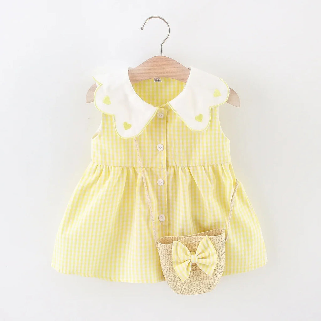 Baby Girl Cute Dress with Embroidered Collar and Purse