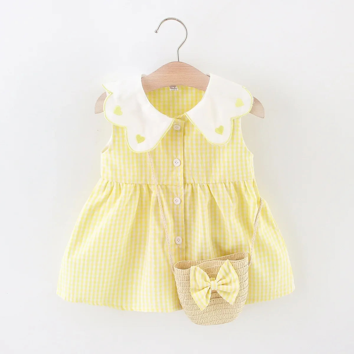 Baby Girl Cute Dress with Embroidered Collar and Purse