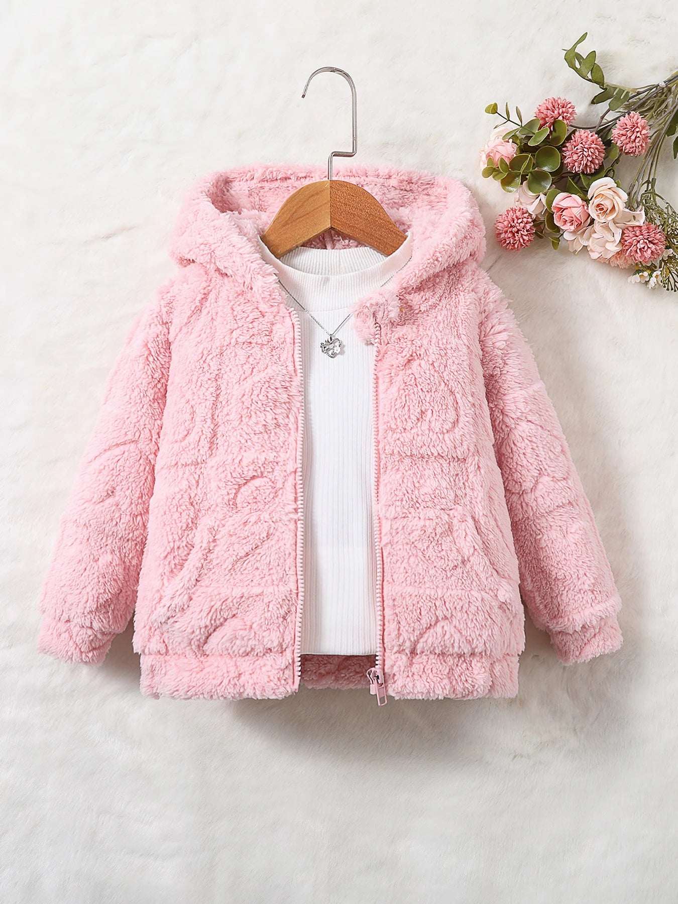 Soft Pink Fuzzy Hooded Jacket