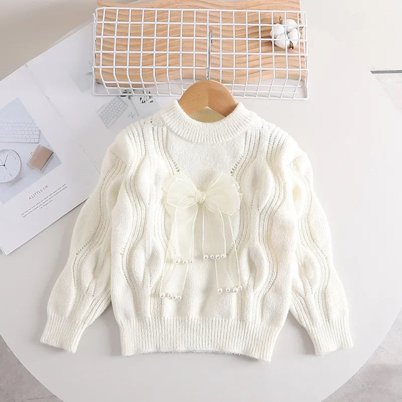Elegant Bow-Embellished Knit Sweaters