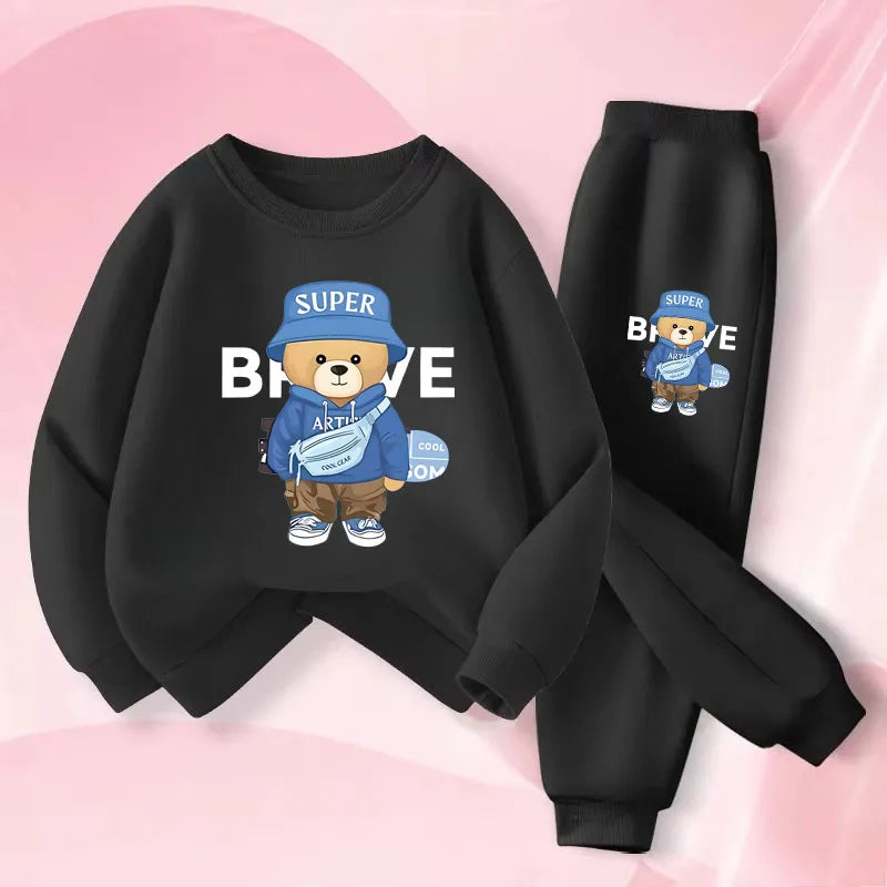 Cute Bear Graphic Sweatshirt & Jogger Set