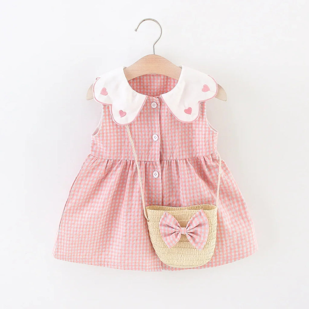 Baby Girl Cute Dress with Embroidered Collar and Purse