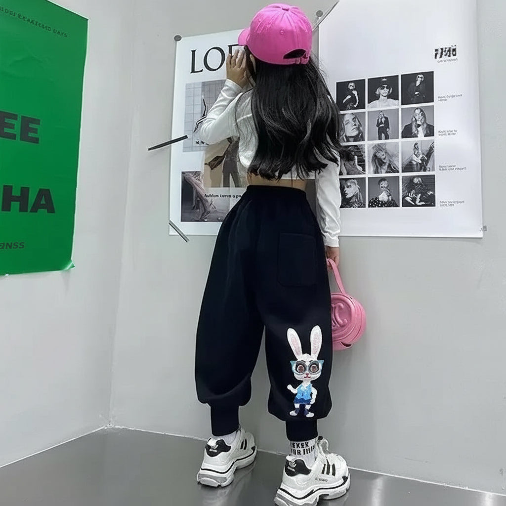 Colorful Bunny Embroidered Jogger Pants