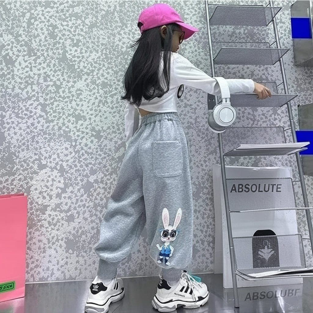 Colorful Bunny Embroidered Jogger Pants