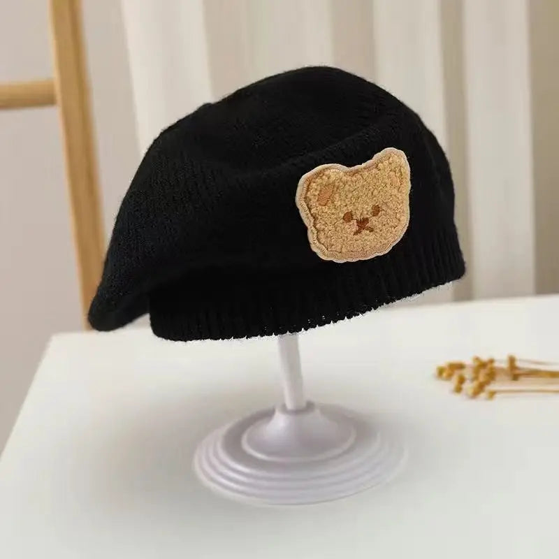 Cute Bear Embroidered Knit Beanies