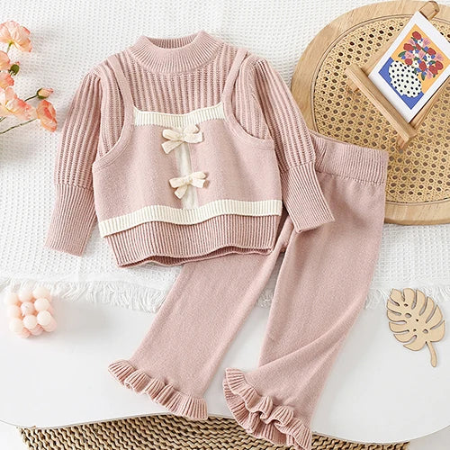 Ruffled Trim Knit Sweater and Pants Set