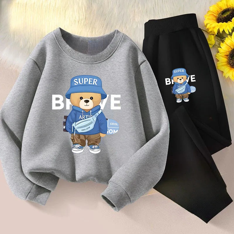 Cute Bear Graphic Sweatshirt & Jogger Set