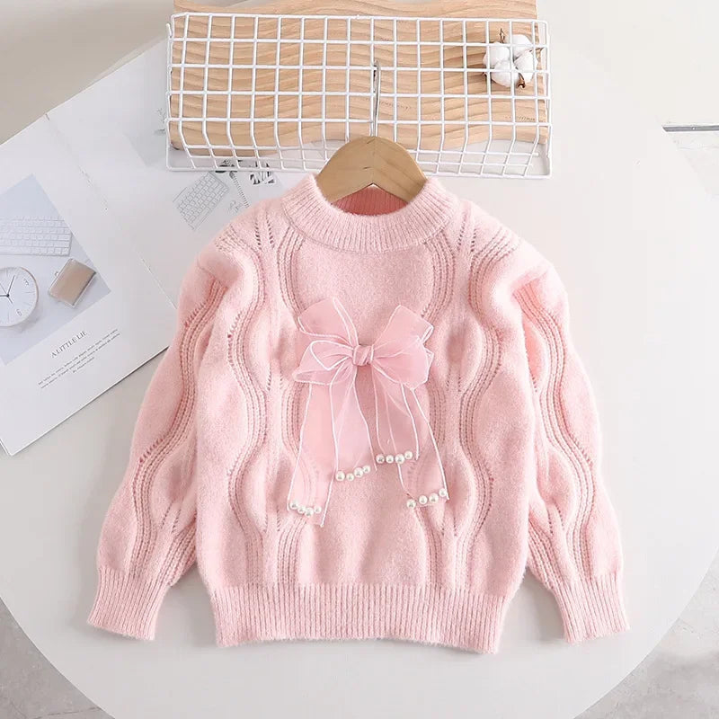 Elegant Bow-Embellished Knit Sweaters
