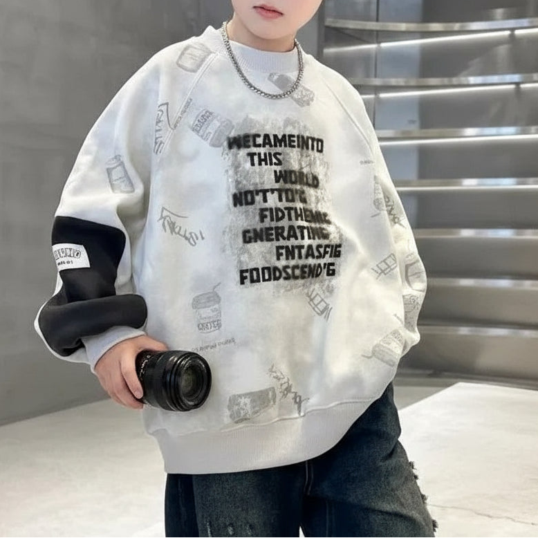 Fleece-lined and Thickened Graphic Sweatshirt for Kids