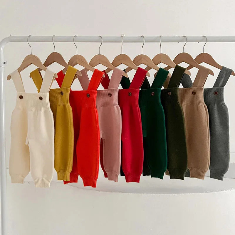 Colorful Knitted Baby Pants with Suspender Straps