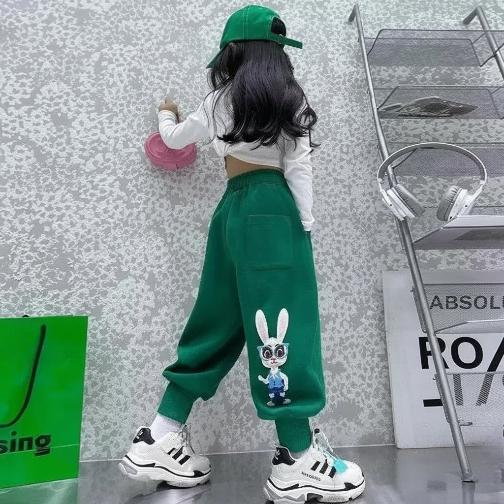 Colorful Bunny Embroidered Jogger Pants