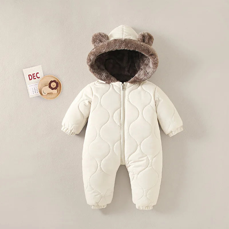 Cozy Bear Furry Hooded Baby Snowsuit