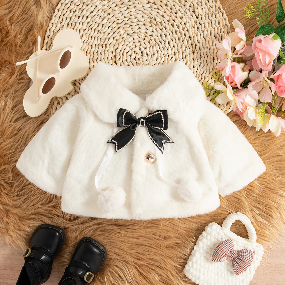 Warm And Beautiful  Baby Cape with Bow Decoration