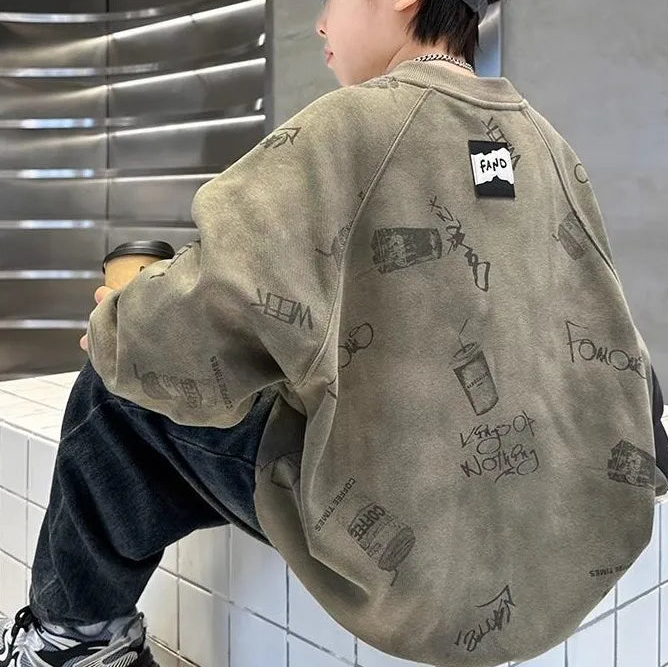 Fleece-lined and Thickened Graphic Sweatshirt for Kids