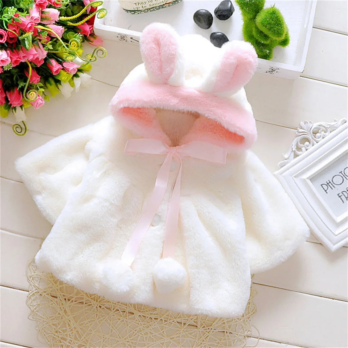 Cute Bunny Hooded Fleece Baby Wrap