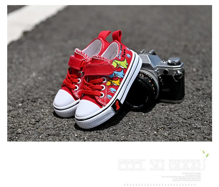Comfortable and Trendy Toddler Dinosaur Print Canvas Sneakers