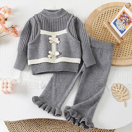 Ruffled Trim Knit Sweater and Pants Set